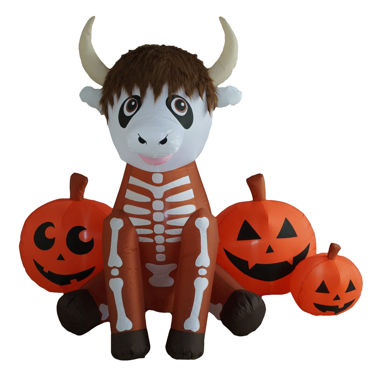Skeleton Highland Cow with Pumpkins Airblown Yard Inflatable, Multicolor, 5', Halloween by Way To Celebrate