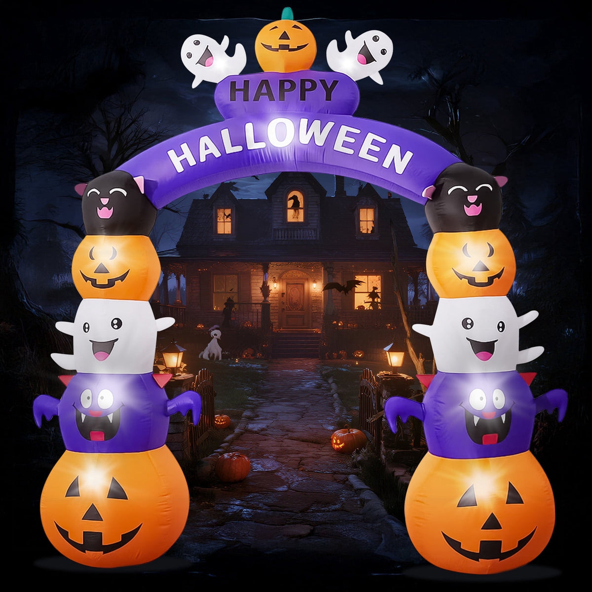 GVDV 8 FT Halloween Inflatables Archway Outdoor Decorations for Front Yard Lawn Garden Decor