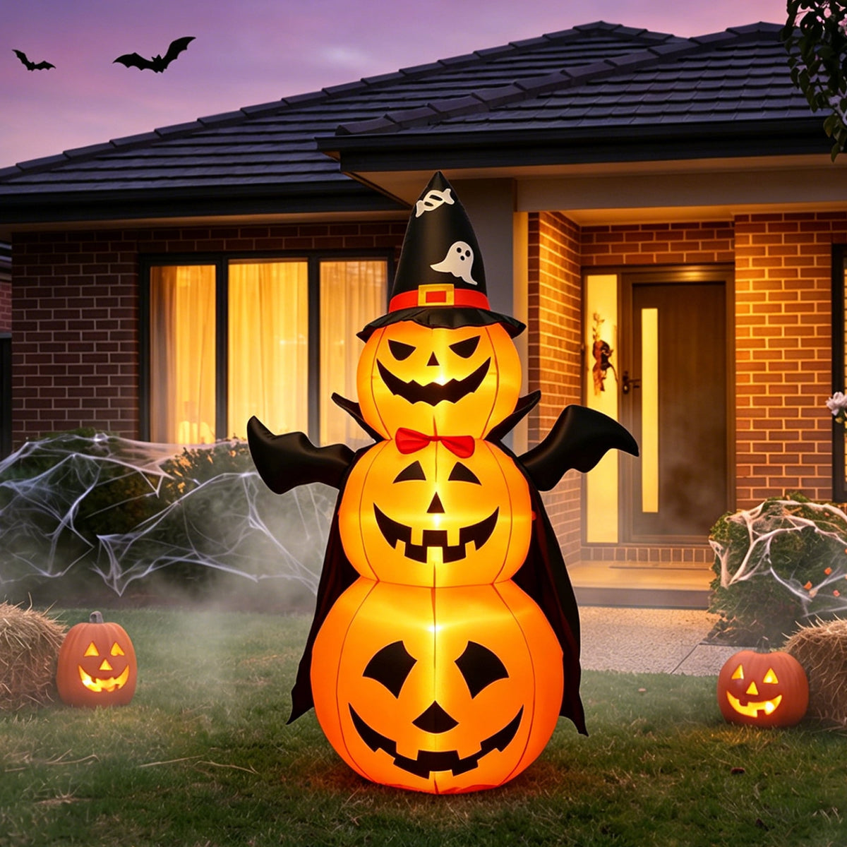 MAGOTAN 6 FT Halloween Inflatable Pumpkin Halloween Inflatable Pumpkins and Cat Outdoor Yard Decoration Build-in 7 LED White Lights