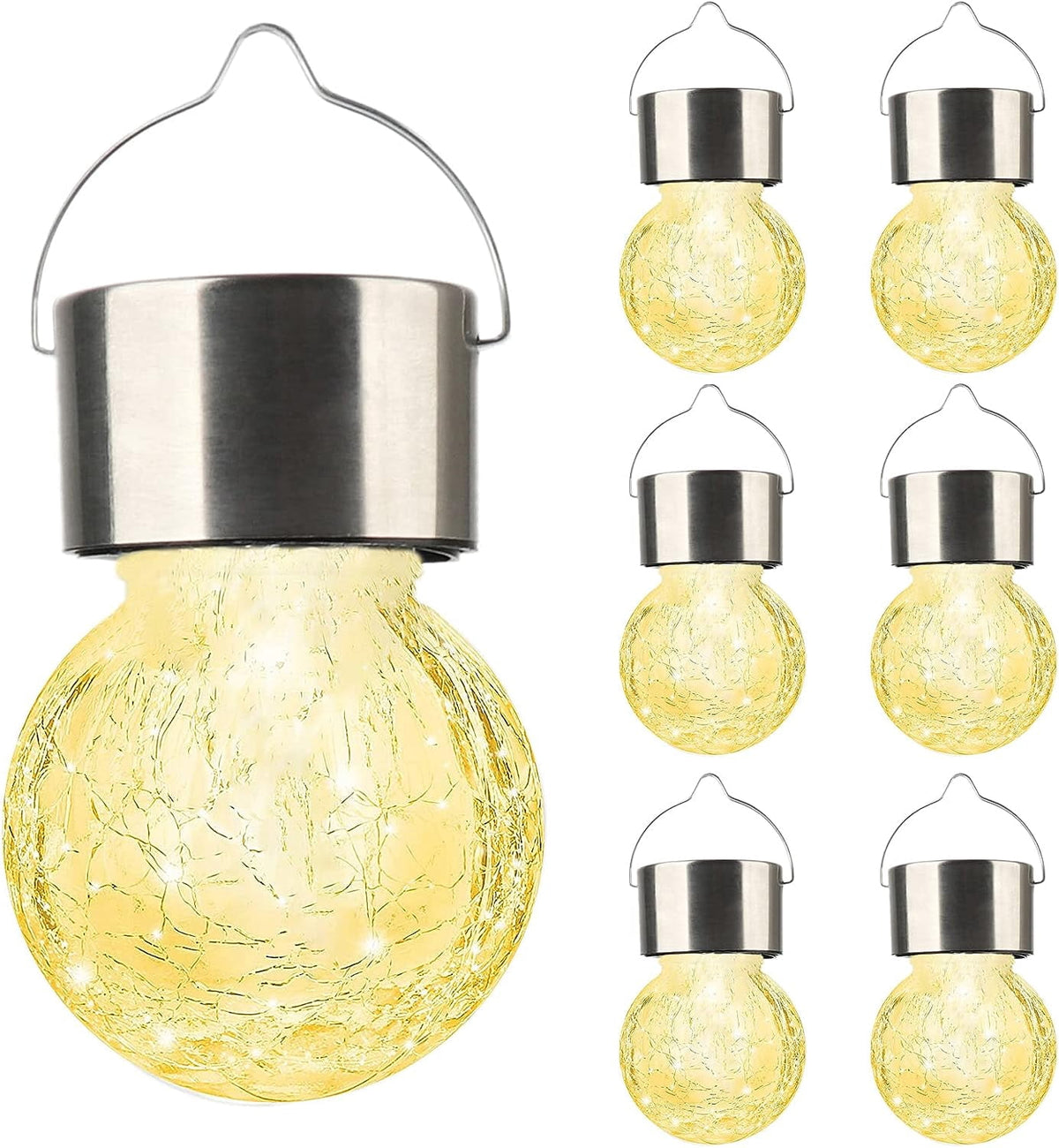 LINLIN 6 Pack Hanging Solar Light Outdoor, 3 Color Solar Powered Decorative Crackle Glass Ball Light, Waterproof Tree Hanging Outdoor Globe Lantern with Handle for Garden Yard Patio Path Party Decor
