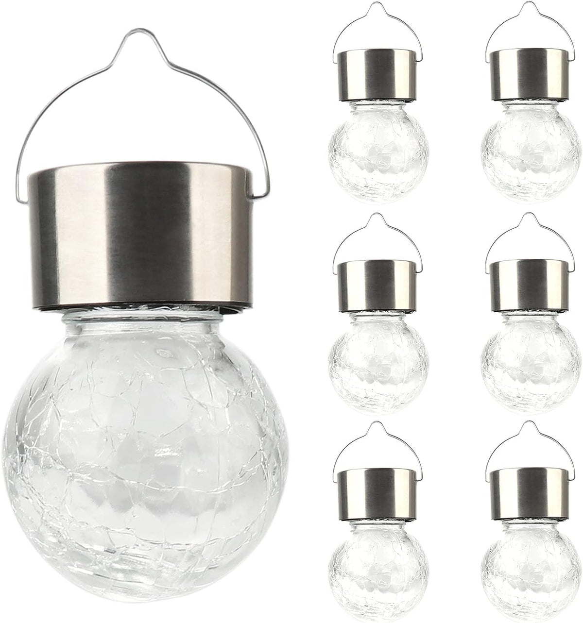 LINLIN 6 Pack Hanging Solar Light Outdoor, 3 Color Solar Powered Decorative Crackle Glass Ball Light, Waterproof Tree Hanging Outdoor Globe Lantern with Handle for Garden Yard Patio Path Party Decor