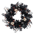 24 in. Artificial Chic Eek Black and Gold Halloween Wreath, 40 Orange LED Lights, Battery Operated