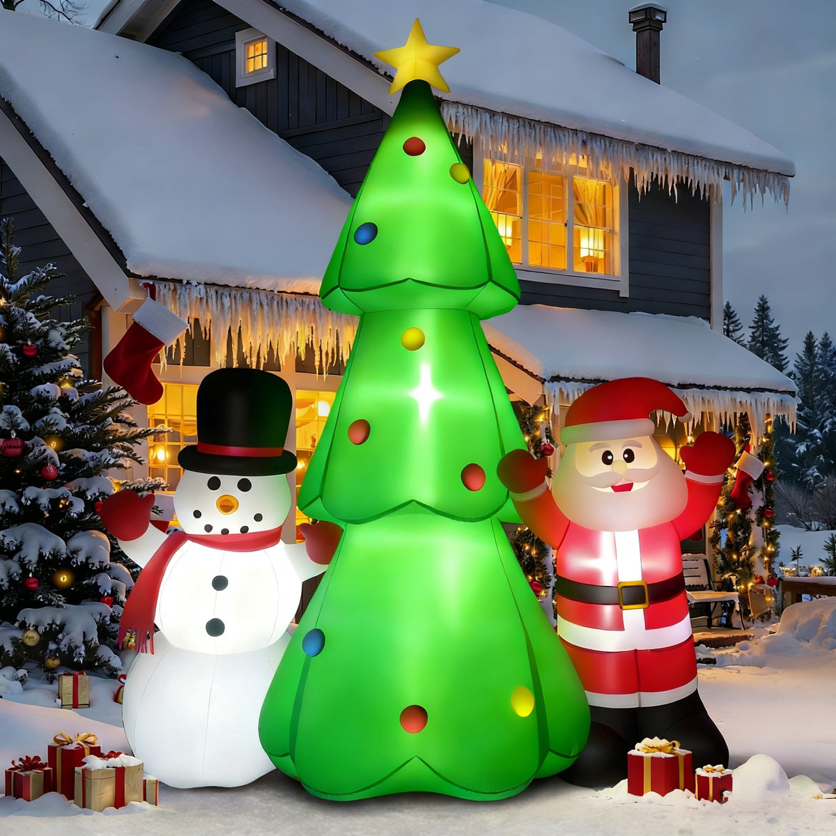 8FT Christmas Inflatable Snowman, Built-in light up for Indoor Outdoor Decoration Xmas Party Decor