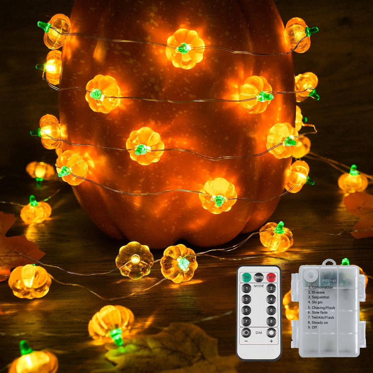 Suddus 12.8ft Halloween Pumpkin String Lights, 40 LED Battery Operated Fairy Lights with Timer for Indoor Outdoor Halloween Party Yard Decorations