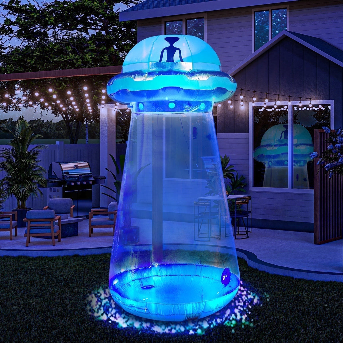 Joyfy 9 ft Halloween Inflatable UFO Alien Decoration with Built-in LEDs,UFO Halloween Decorations Outdoor Blow Up Yard Lawn Decoration