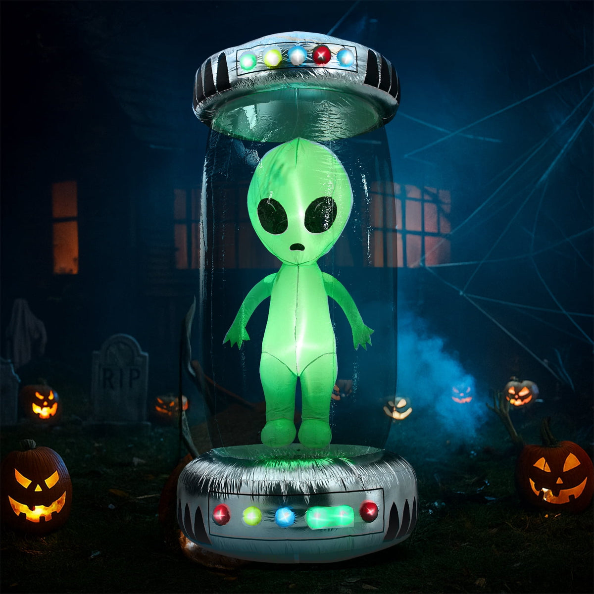 UBesGoo 8' Halloween Inflatables UFO Alien Decoration Outdoor Light-up Holiday Decoration Halloween Decoration