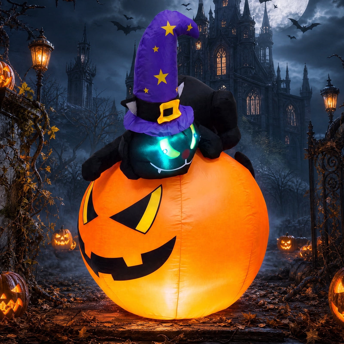 VETPW 10FT Large Halloween Inflatable Archway Decoration, Halloween Blow Up Lighted Archway with Ghost & Black Cat & Cornucopia, Trick & Treat Yard Garden Patio Lawn Outside Decor