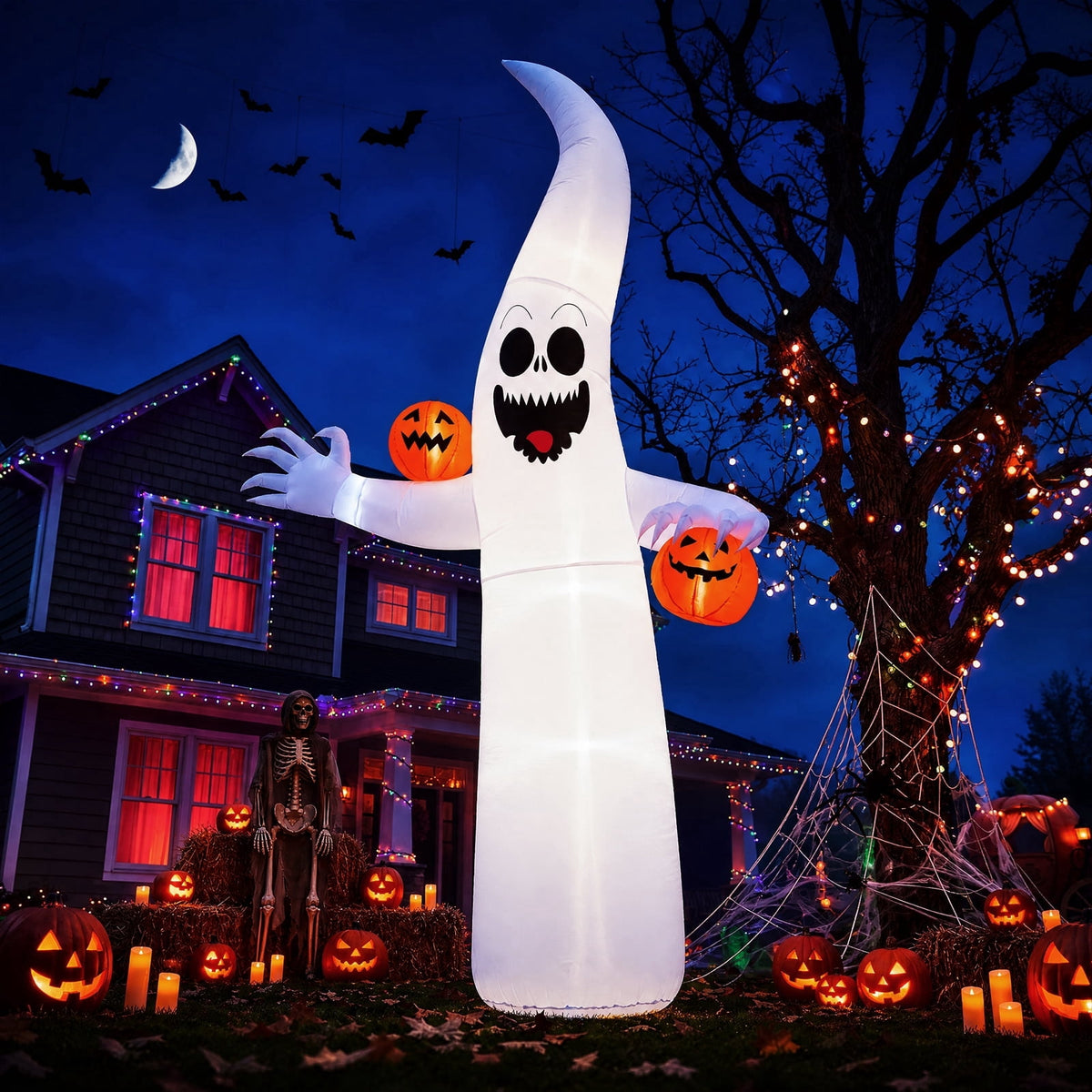VETPW 10FT Large Halloween Inflatable Archway Decoration, Halloween Blow Up Lighted Archway with Ghost & Black Cat & Cornucopia, Trick & Treat Yard Garden Patio Lawn Outside Decor