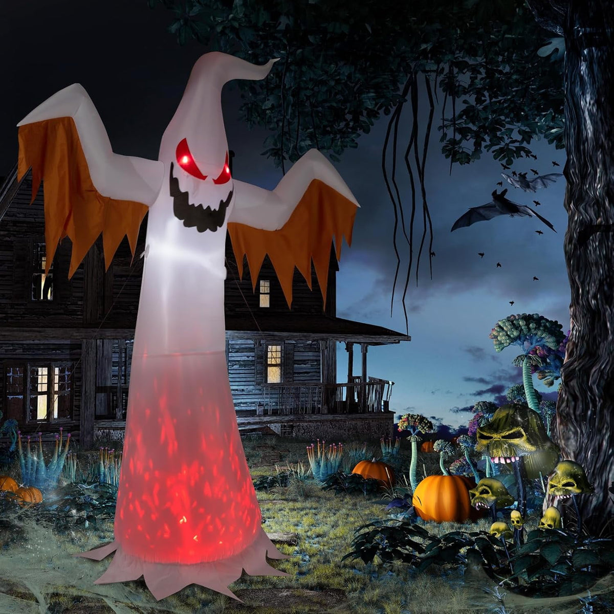 VINGLI Inflatable Halloween Outdoor Decorations, Blow Up Yard Decorations, Built-in LED Lights Décor for Indoor Home Party Garden Lawn Store, 12FT Giant Ghost
