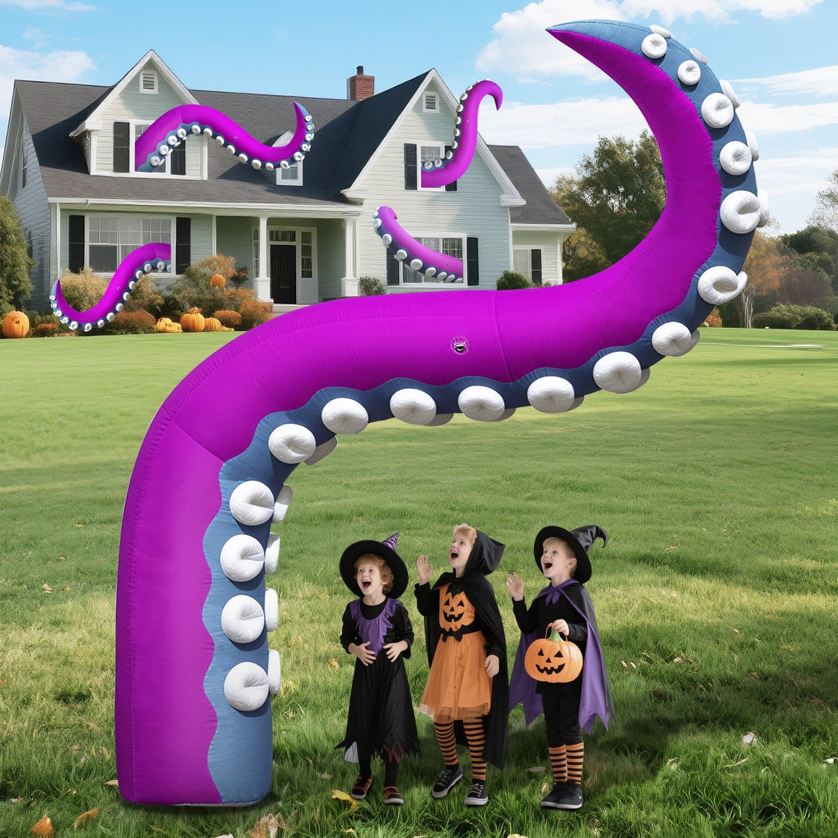 Wellcomer 10x8ft Inflatable Tentacles with Color-changing LED & Built-in Blower - Halloween Outdoor Decor (1 Pc)