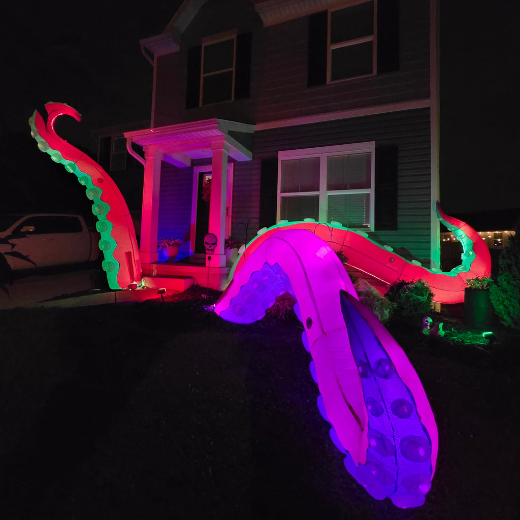 Wellcomer 3 Pcs Halloween Inflatable Octopus Tentacles Décor with Changing LED Lights