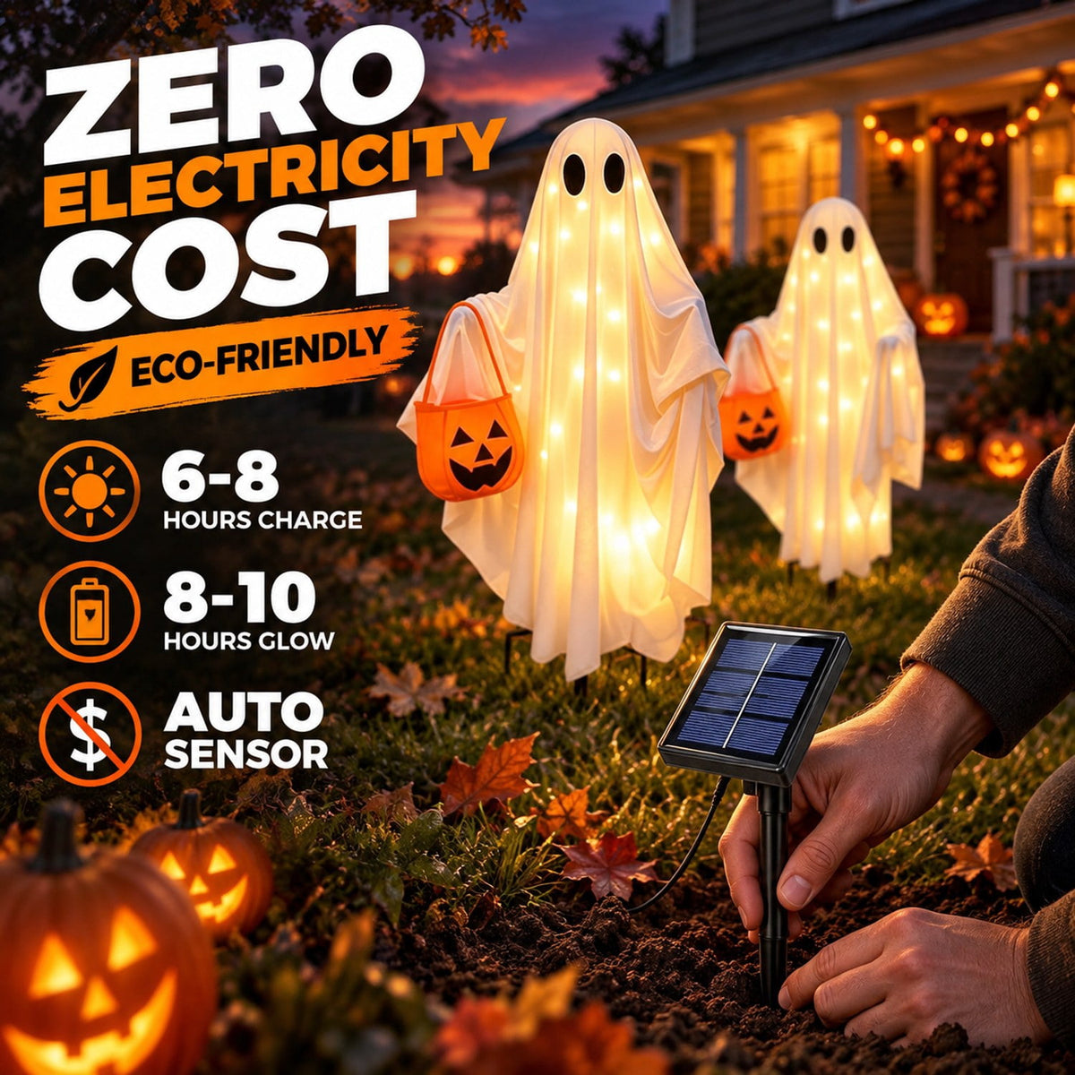 Solar Halloween Ghost Lights IP65 Waterproof 30 LED 2 Pack