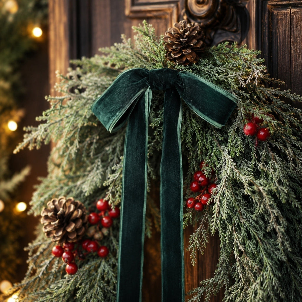 Christmas Pine Wreath, Outdoor Christmas Decorations, Xmas Door Wreath for Home, Holiday, Party, Fireplace, Mantle, Wall, Windows Decor