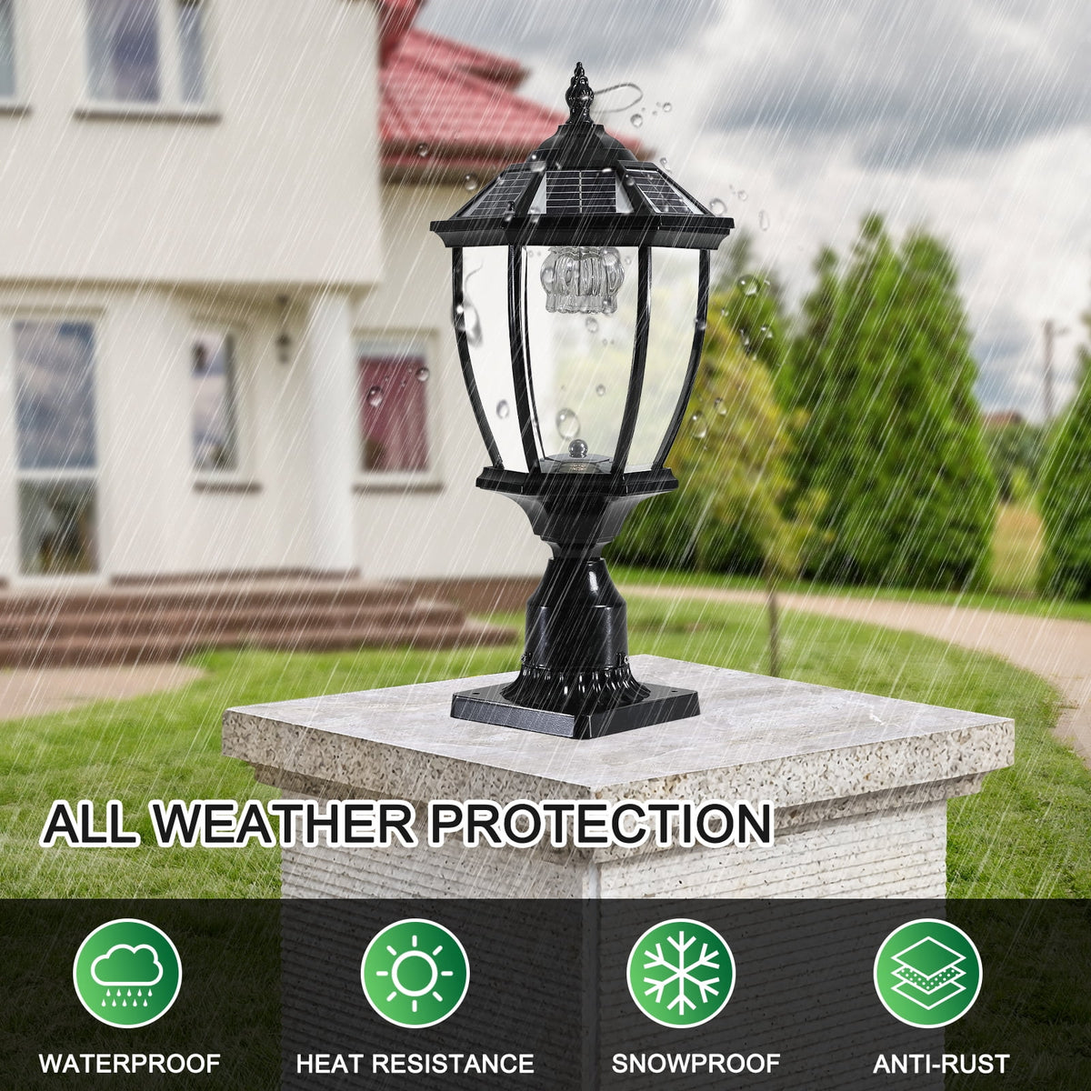 Solar Outdoor Lantern, Vintage Black Glass LED Light, 1-Pack, 20-Inch