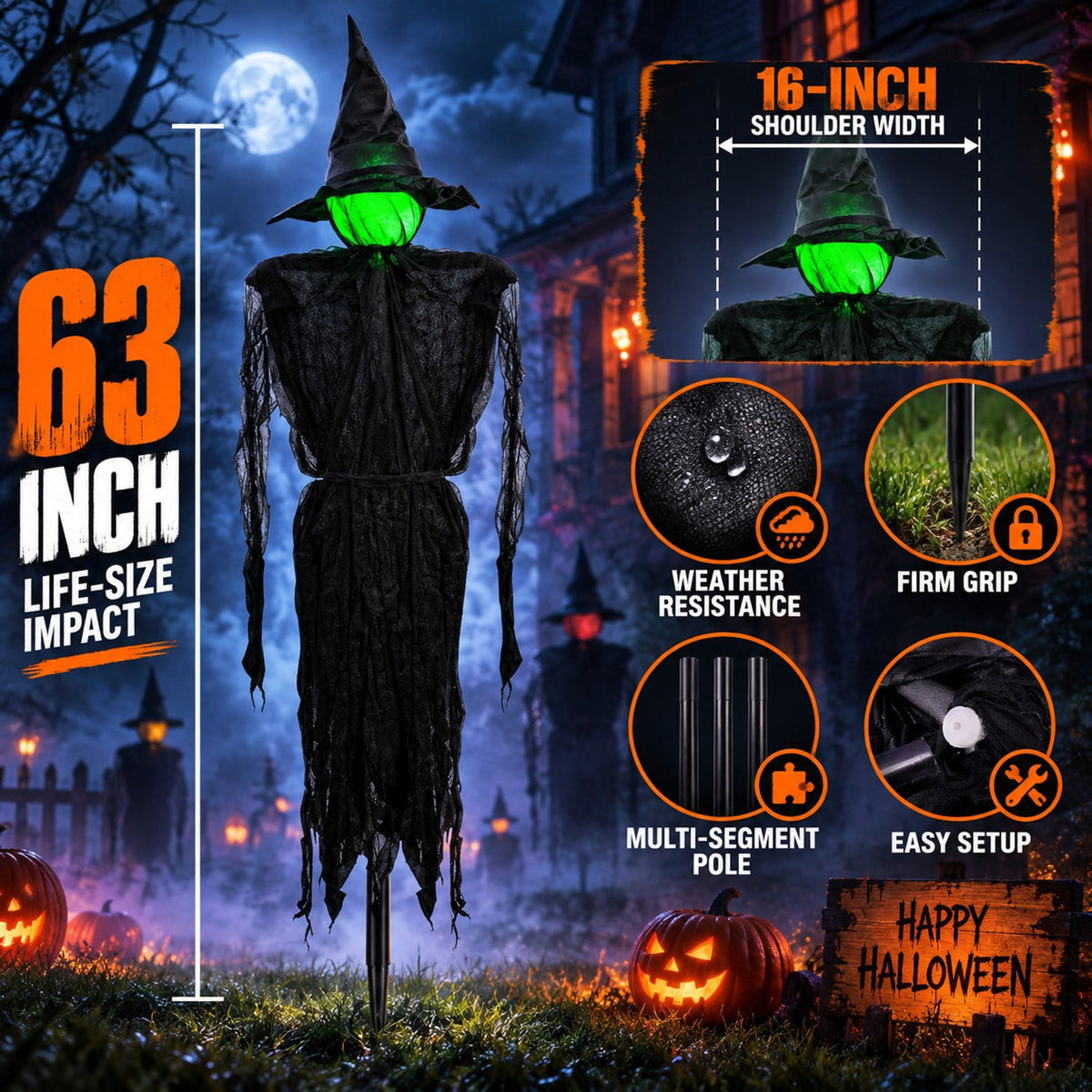Lighted Halloween Witches RGB Yard Stakes 3 Pack 63 Inch