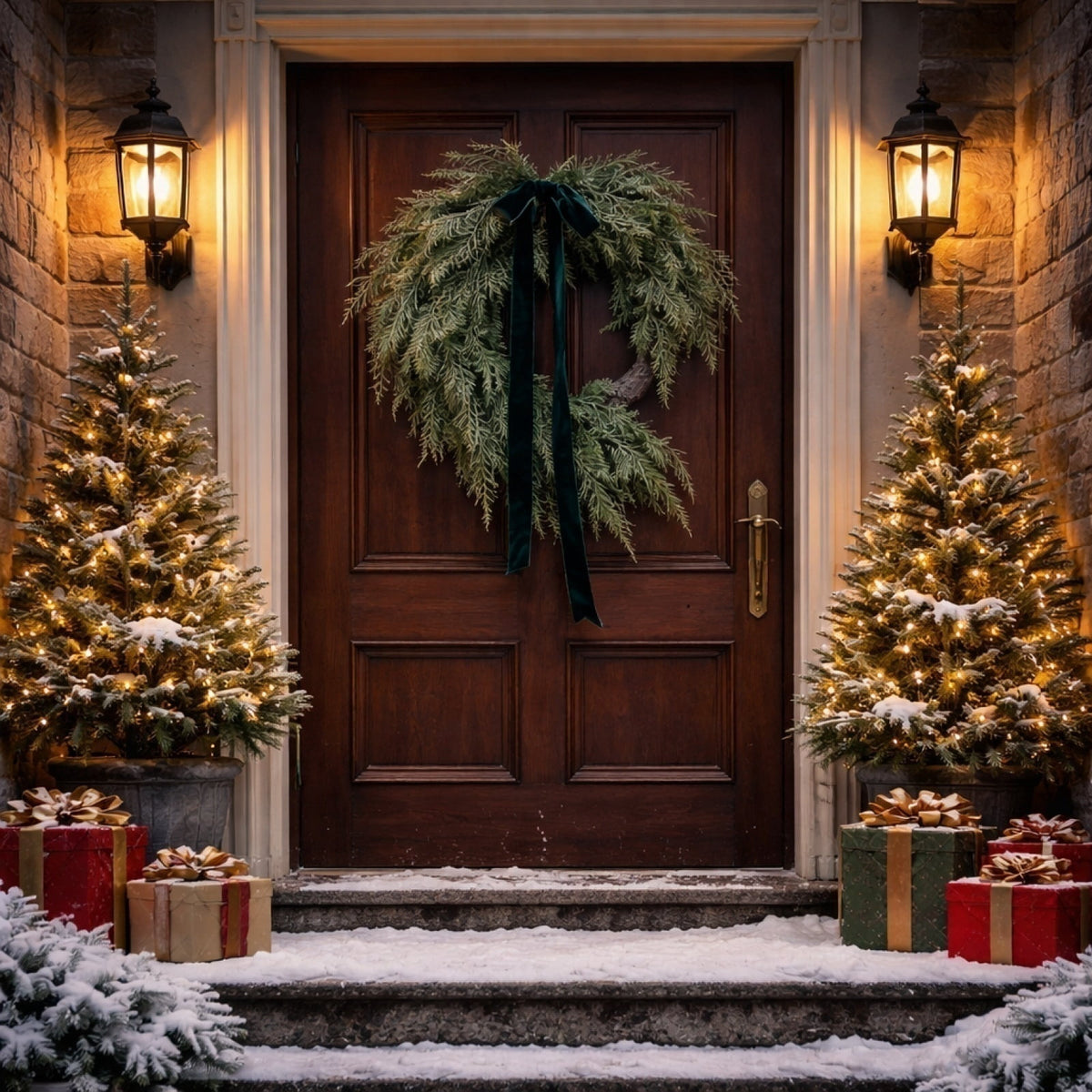Christmas Pine Wreath, Outdoor Christmas Decorations, Xmas Door Wreath for Home, Holiday, Party, Fireplace, Mantle, Wall, Windows Decor