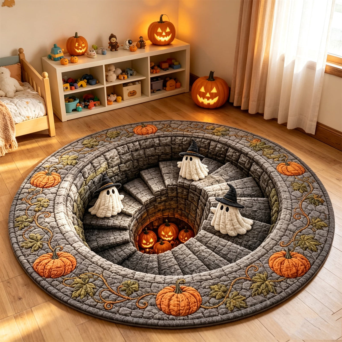 ZJNGJC 3D Circular Halloween Doormat Whimsy Charm Decoration For Your Indoor Space Weird And Unique Entryway Rug D