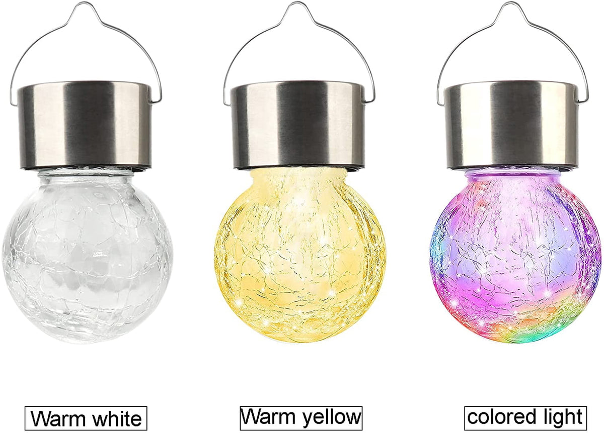 LINLIN 6 Pack Hanging Solar Light Outdoor, 3 Color Solar Powered Decorative Crackle Glass Ball Light, Waterproof Tree Hanging Outdoor Globe Lantern with Handle for Garden Yard Patio Path Party Decor