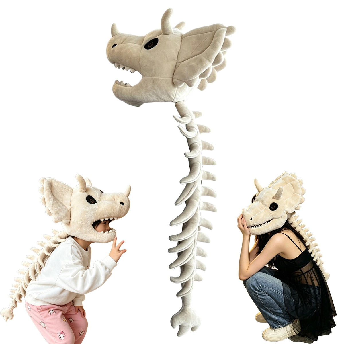 1 Pc Realistic Dinosaur Skeleton Costume Set Headpiece and Spine Dinosaurs Fossil Jumpsuit Stuffed for Halloween, Perfect Holiday Gift Halloween Gift Birthday Gift, 31.5 Inch, White Musical Style