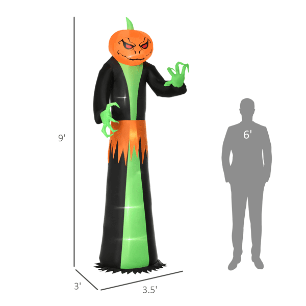 106.25IN Inflatable Pumpkin Ghost Halloween Decor with 6 LED Lights Waterproof Polyester Yard Ornament