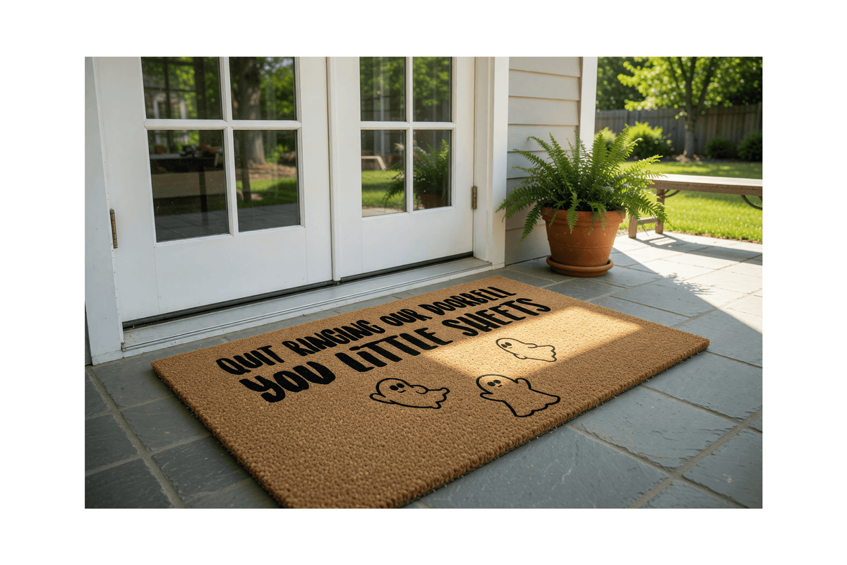 Quit Ringing Our Doorbell You Little Sheets Halloween Door Mat | Funny Doormat | Welcome Mat | Funny Door Mat | Funny Gift | Home Doormat