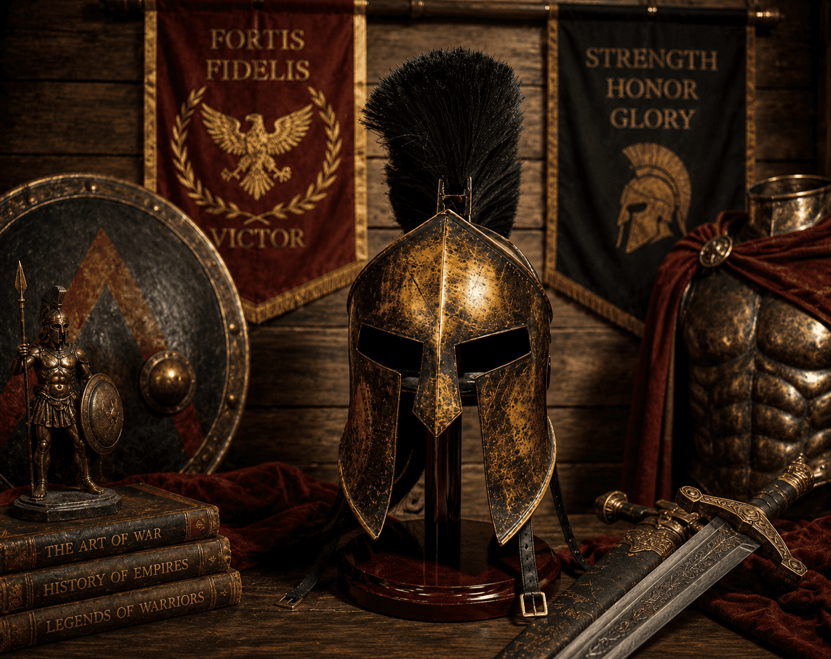 THOR INSTRUMENTS 300 Armor King Leonidas Spartan Helmet Replica With Stand Free Halloween Costume Rustic Vintage Home Decor Gifts