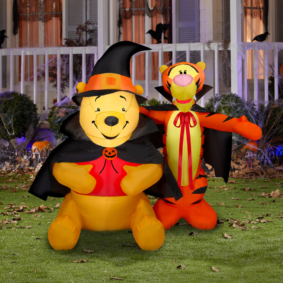 Disney Winnie the Pooh and Tigger Halloween Inflatable Scene in Costumes, 4-Ft Lighted Airblown Yard Decor