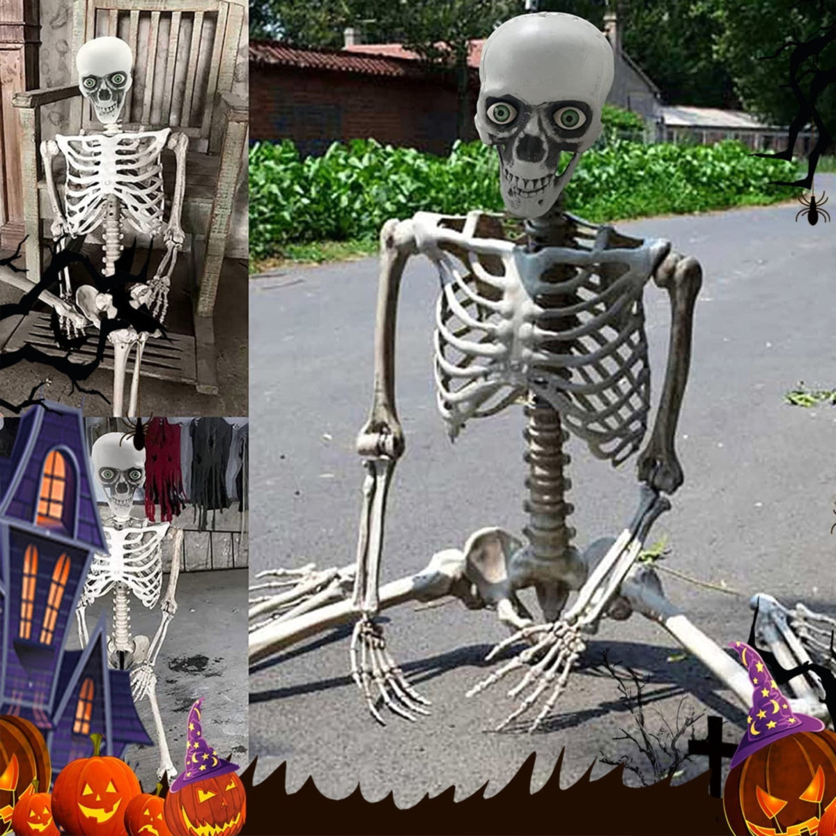 Full-Body Posable Skeleton Decor - Life-Size Human Skeleton with Flexible Joints for Halloween Yard Displays, Haunted Houses & Spooky Party Props