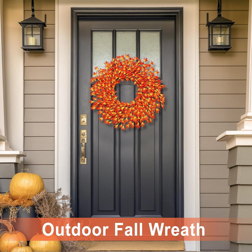 26 Inch Realistic Fall Wreaths for Front Door Outside Autumn Wreath Outdoor Indoors Fall Decorations for Home Thanksgiving Halloween Holiday Decorations Clearance for Wall Porch Door (Wine Red)