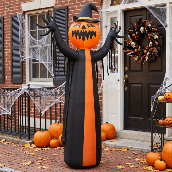 Alvantor 9.8 ft Pumpkin Ghost Halloween Inflatable with Rotatable Head, 6 LED Lights and Built-in Blower, Black and Orange