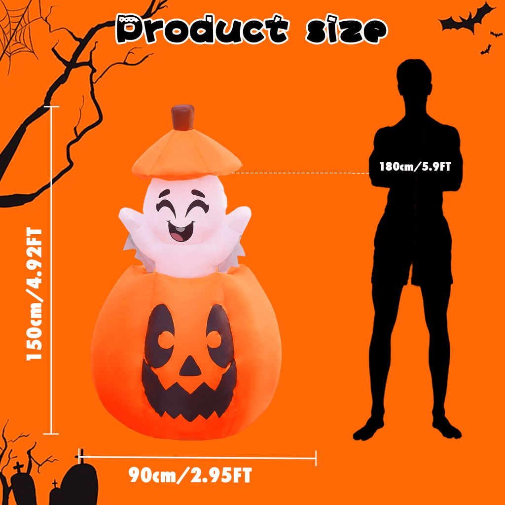 KINQUINN 5FT Halloween Inflatables Decorations Outdoor, Pop Up Halloween Blow Ups Pumpkin Yard Decorations with LED Lights for Garden, Lawn, Home, Yard, Indoor, Outside, Party, Porch