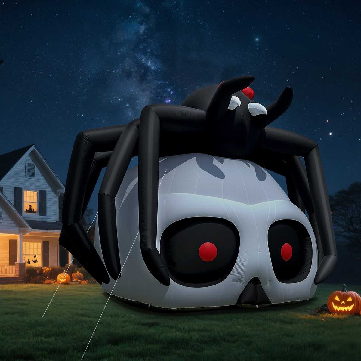 Wellcomer 20ft Giant Inflatable Spider-Skull with Blower - Halloween Outdoor Decor