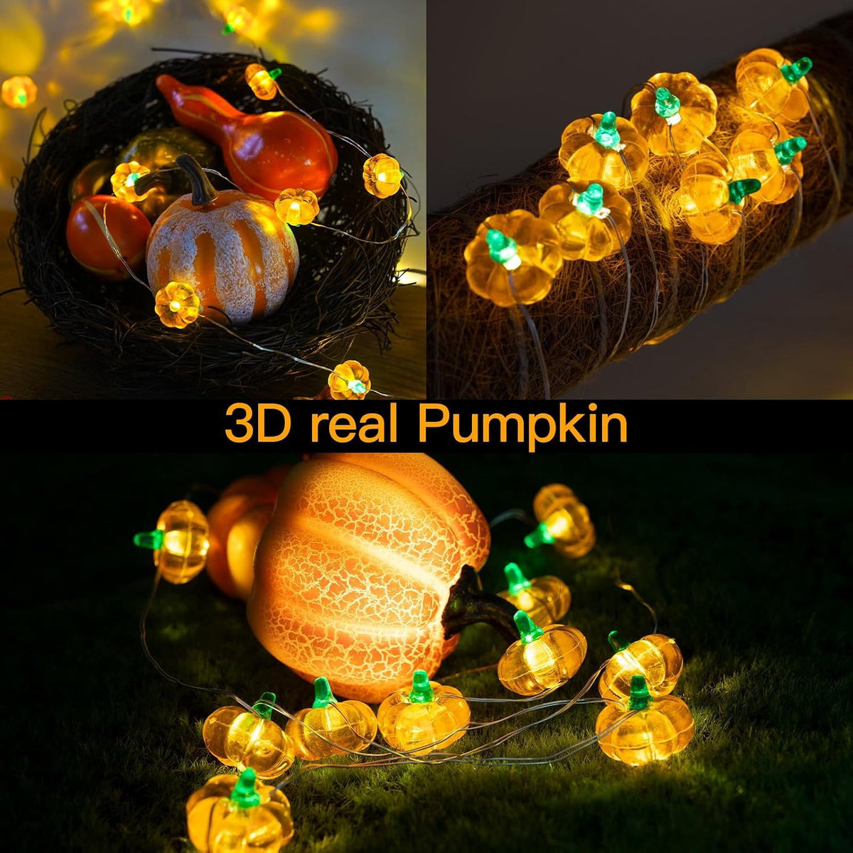 Suddus 12.8ft Halloween Pumpkin String Lights, 40 LED Battery Operated Fairy Lights with Timer for Indoor Outdoor Halloween Party Yard Decorations