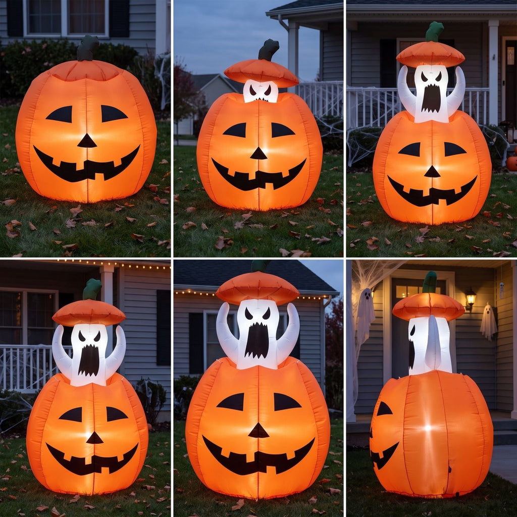 FeiBiQiuBi 4FT Halloween Inflatable Ghost Outdoor Decorations, Blow Up Yard Decorations in Pumpkin, Blow Up Ghost Inflatable with LEDs for Cute Halloween Decor