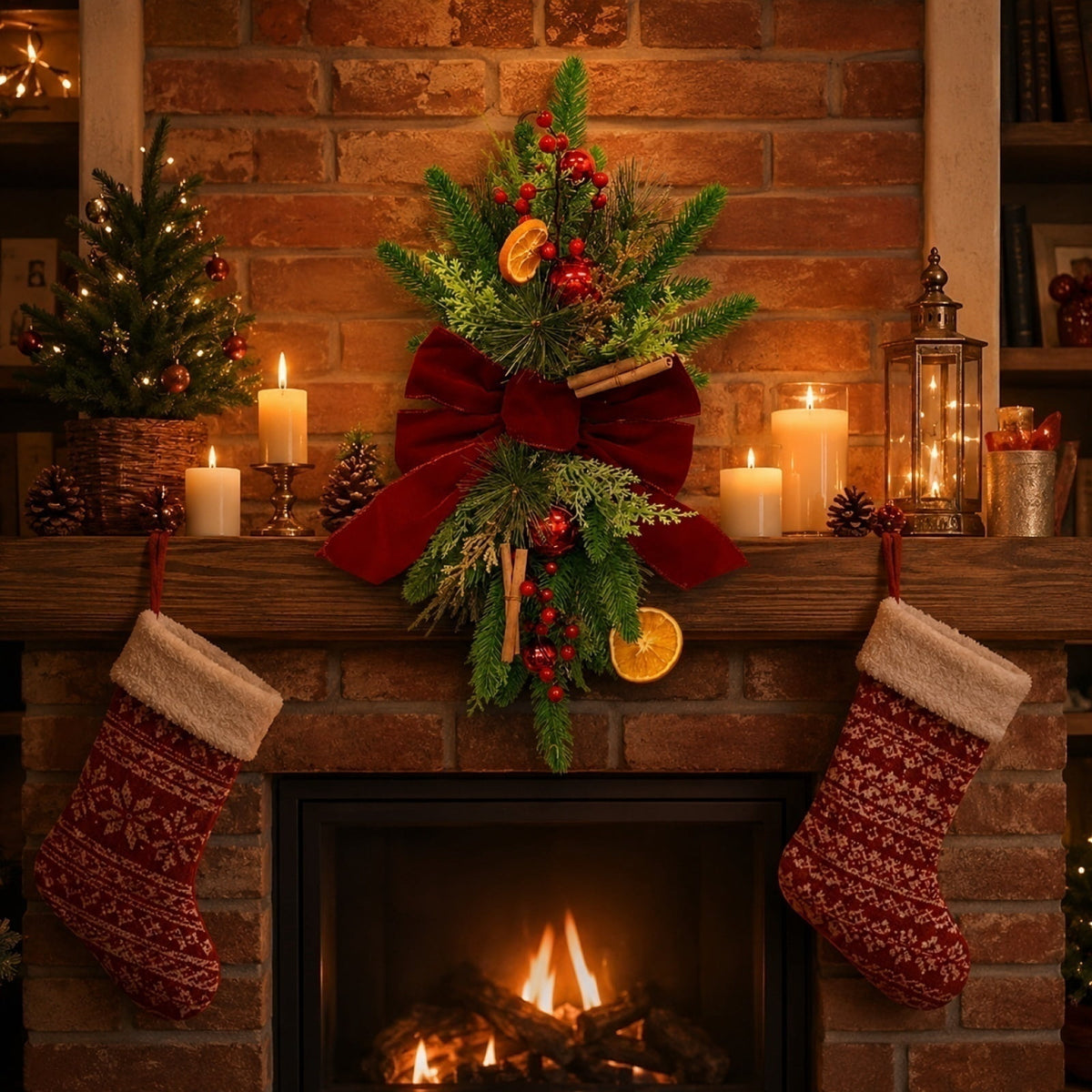 Christmas Pine Wreath, Outdoor Christmas Decorations, Xmas Door Wreath for Home, Holiday, Party, Fireplace, Mantle, Wall, Windows Decor