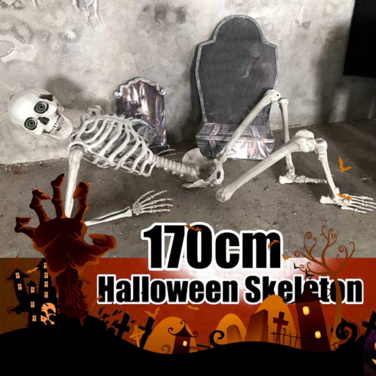 Full-Body Posable Skeleton Decor - Life-Size Human Skeleton with Flexible Joints for Halloween Yard Displays, Haunted Houses & Spooky Party Props