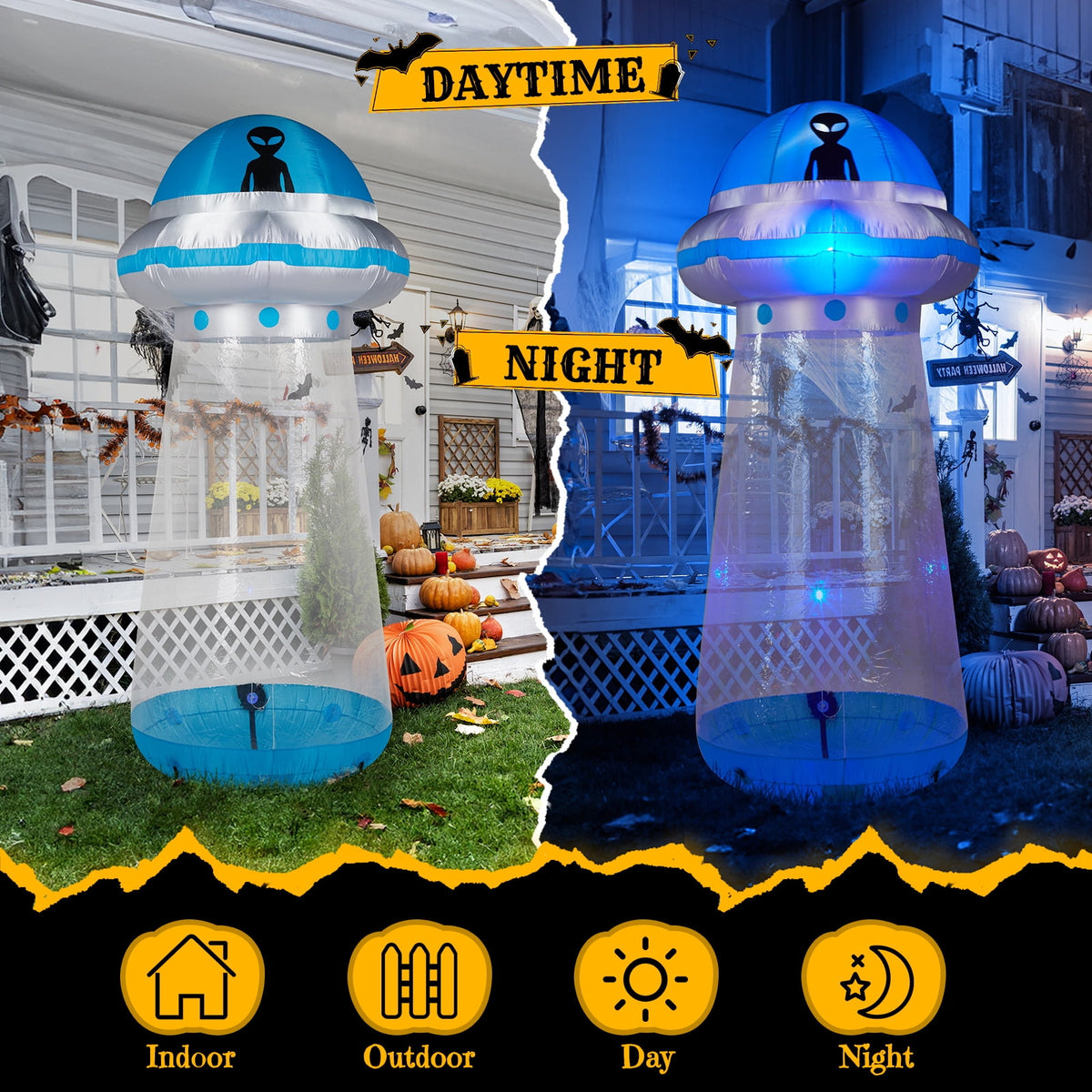 8.8 FT Halloween Inflatable UFO Yard Decoration with LED Lights Stand Inside Blow Up Decor