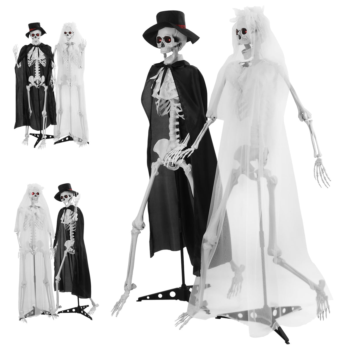 1 Pair 65" Halloween Skeleton, Life Size Full Body Bones Posable Skeleton, Halloween Bride Groom Skeleton, Simulated Skeleton with Movable Joints, Halloween Decoration-1 Pair
