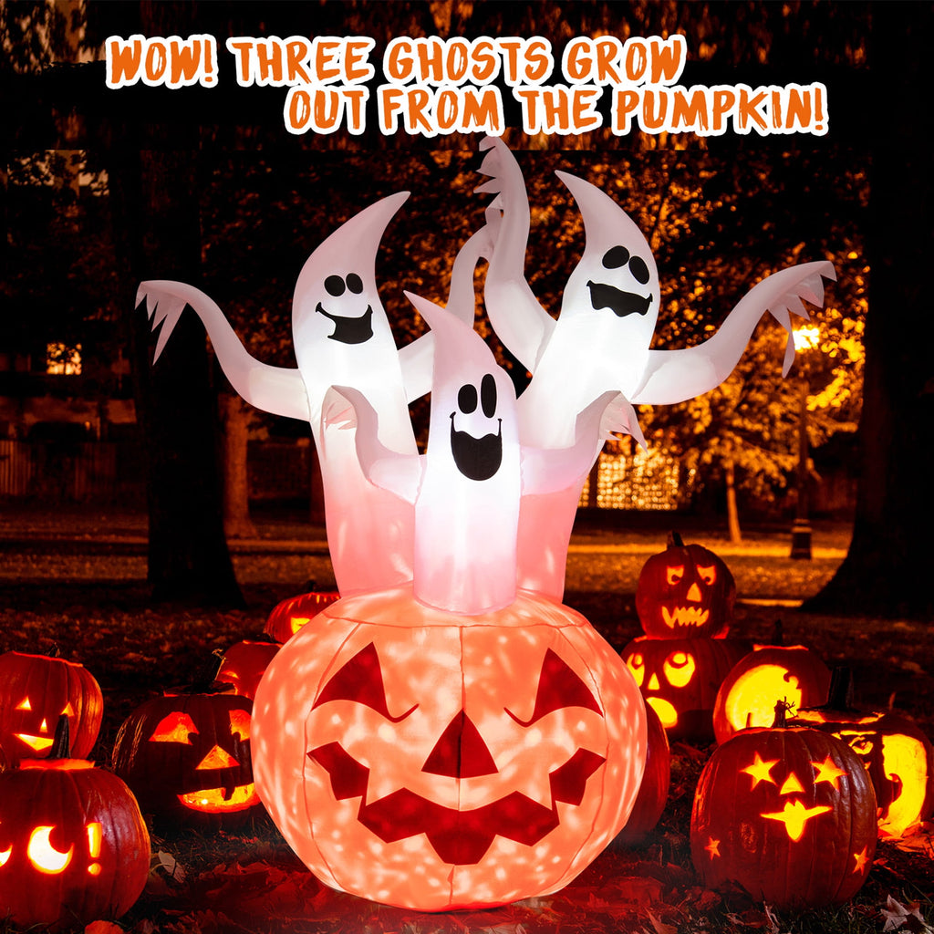 Gymax 6' Halloween Ghost Blow Up Yard Pumpkin Decor w/ Built-in LED & Blower