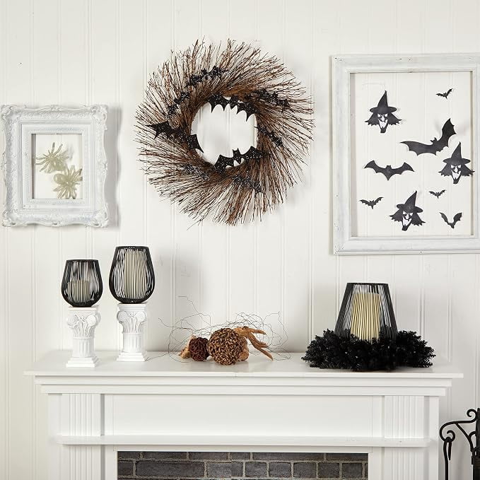 "halloween d rNearly Natural 26in. Halloween Bats Twig Wreath "