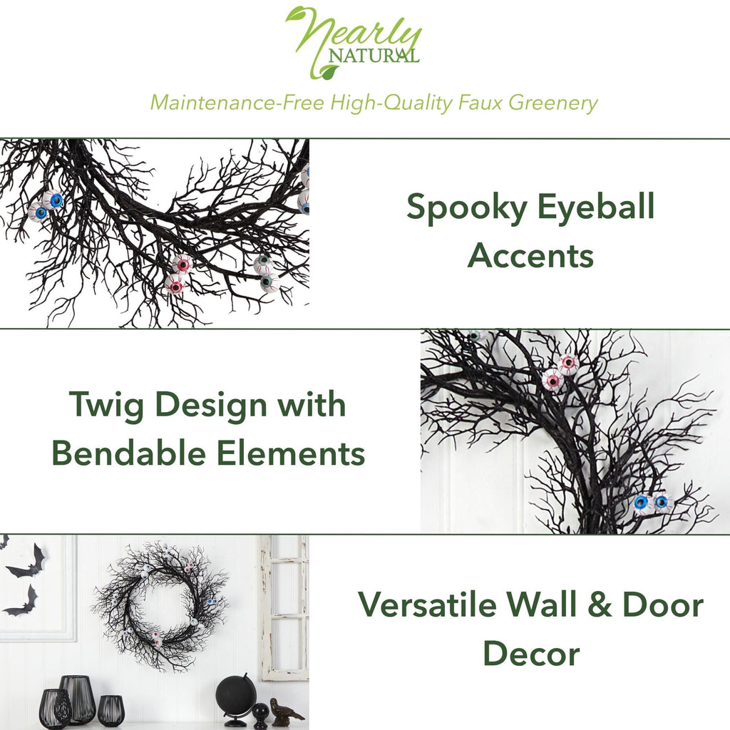 Nearly Natural 30in. Halloween Gazing Eyeballs Twig Wreath