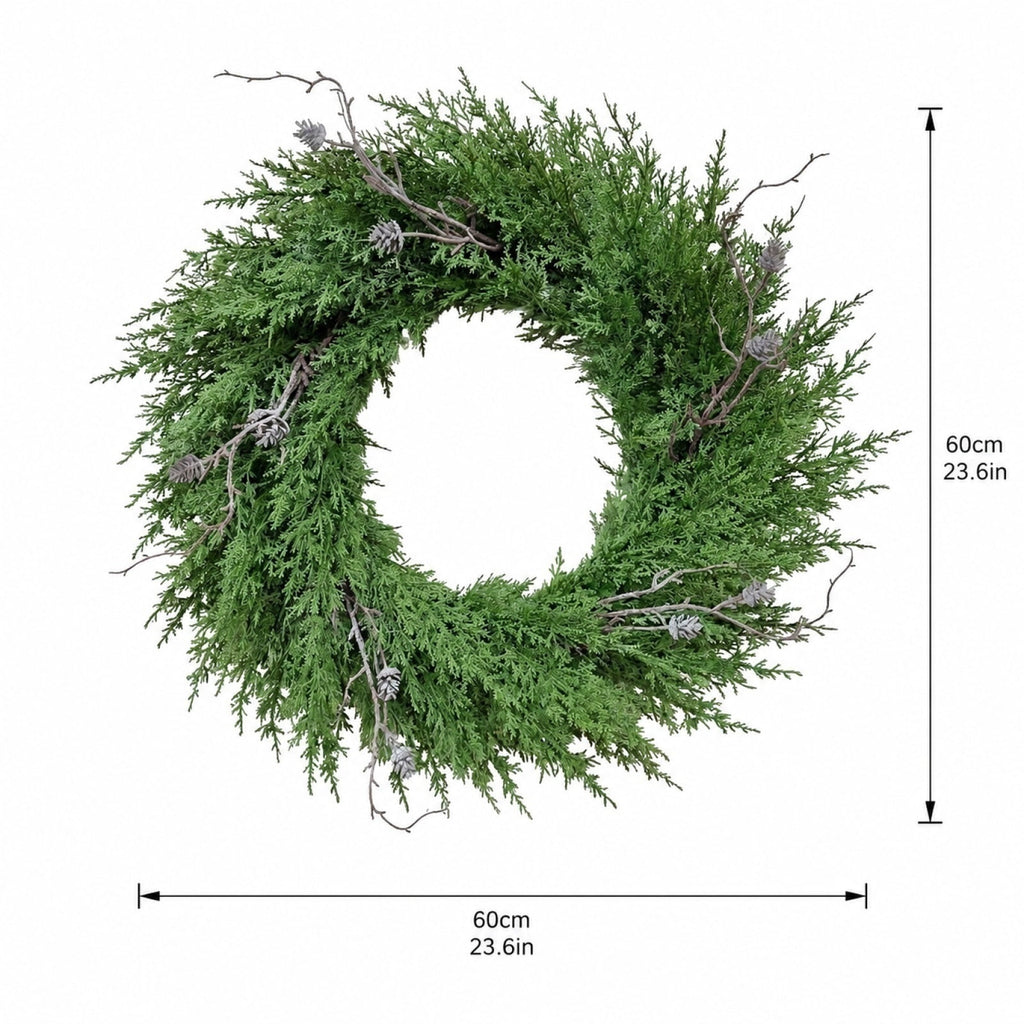 Christmas Pine Wreath, Outdoor Christmas Decorations, Xmas Door Wreath for Home, Holiday, Party, Fireplace, Mantle, Wall, Windows Decor