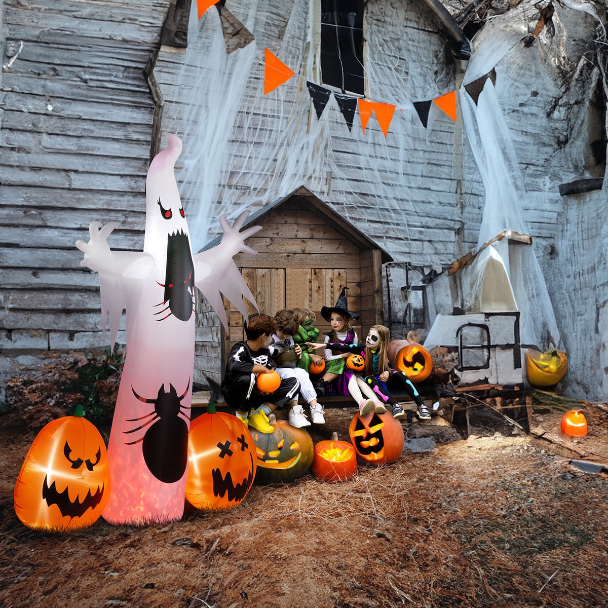 11.8FT Halloween Inflatable Ghost Spider Pumpkin with LED Lights for Yard