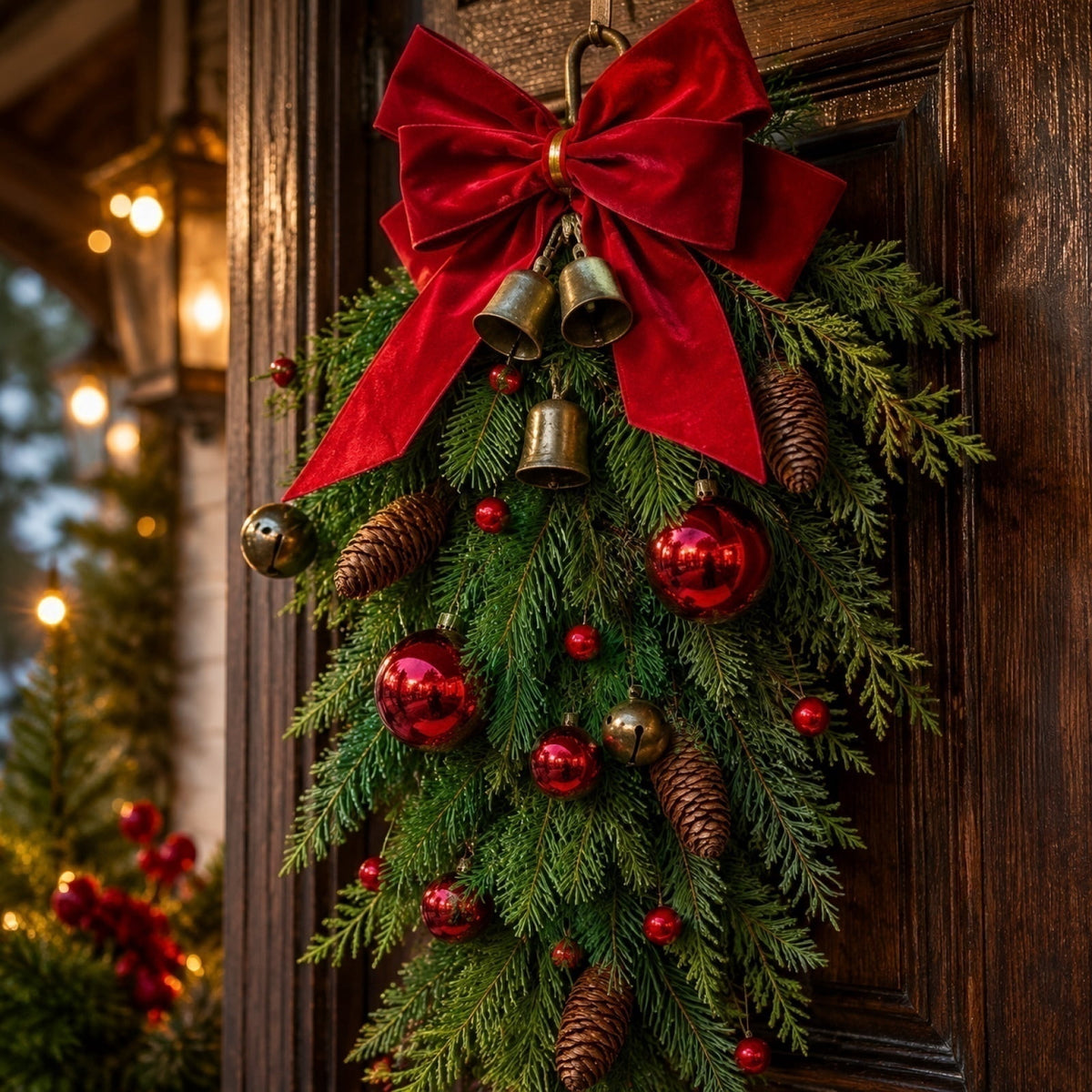 Christmas Pine Wreath, Outdoor Christmas Decorations, Xmas Door Wreath for Home, Holiday, Party, Fireplace, Mantle, Wall, Windows Decor