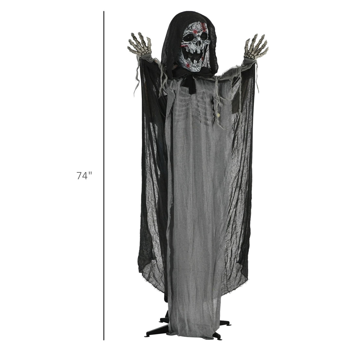 Halloween Witch Decoration Animated Prop - 74" Skeleton with Light Up Eyes & Howling Sound - Indoor/Outdoor Spooky Decor for Yard, Parties