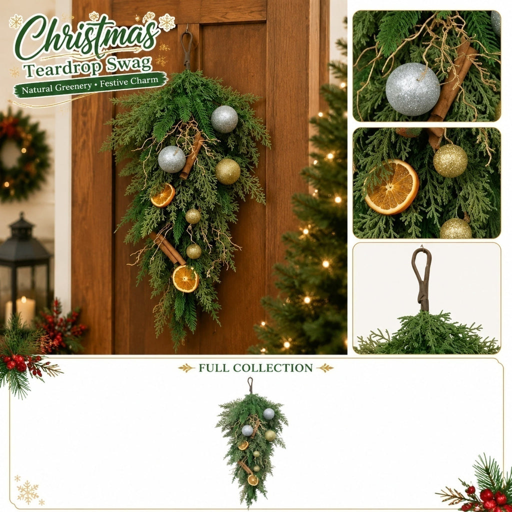 Christmas Pine Wreath, Outdoor Christmas Decorations, Xmas Door Wreath for Home, Holiday, Party, Fireplace, Mantle, Wall, Windows Decor